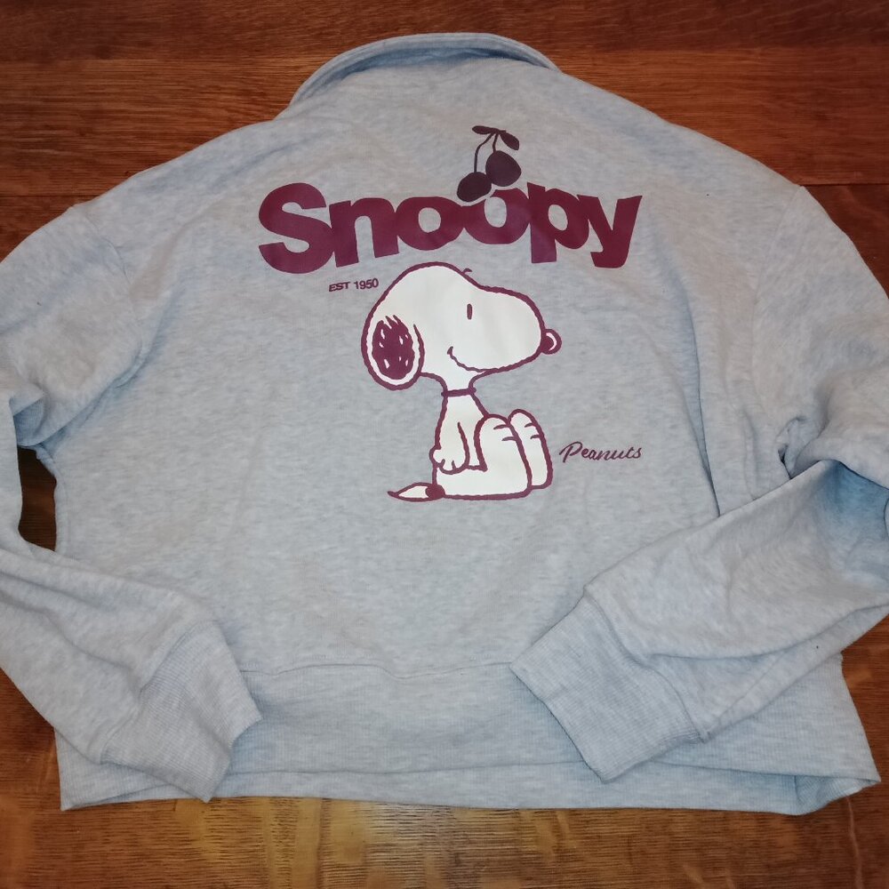 NWT Womens Grayson Threads Gray Snoopy Cherries Henley Sweatshirt Size Medium